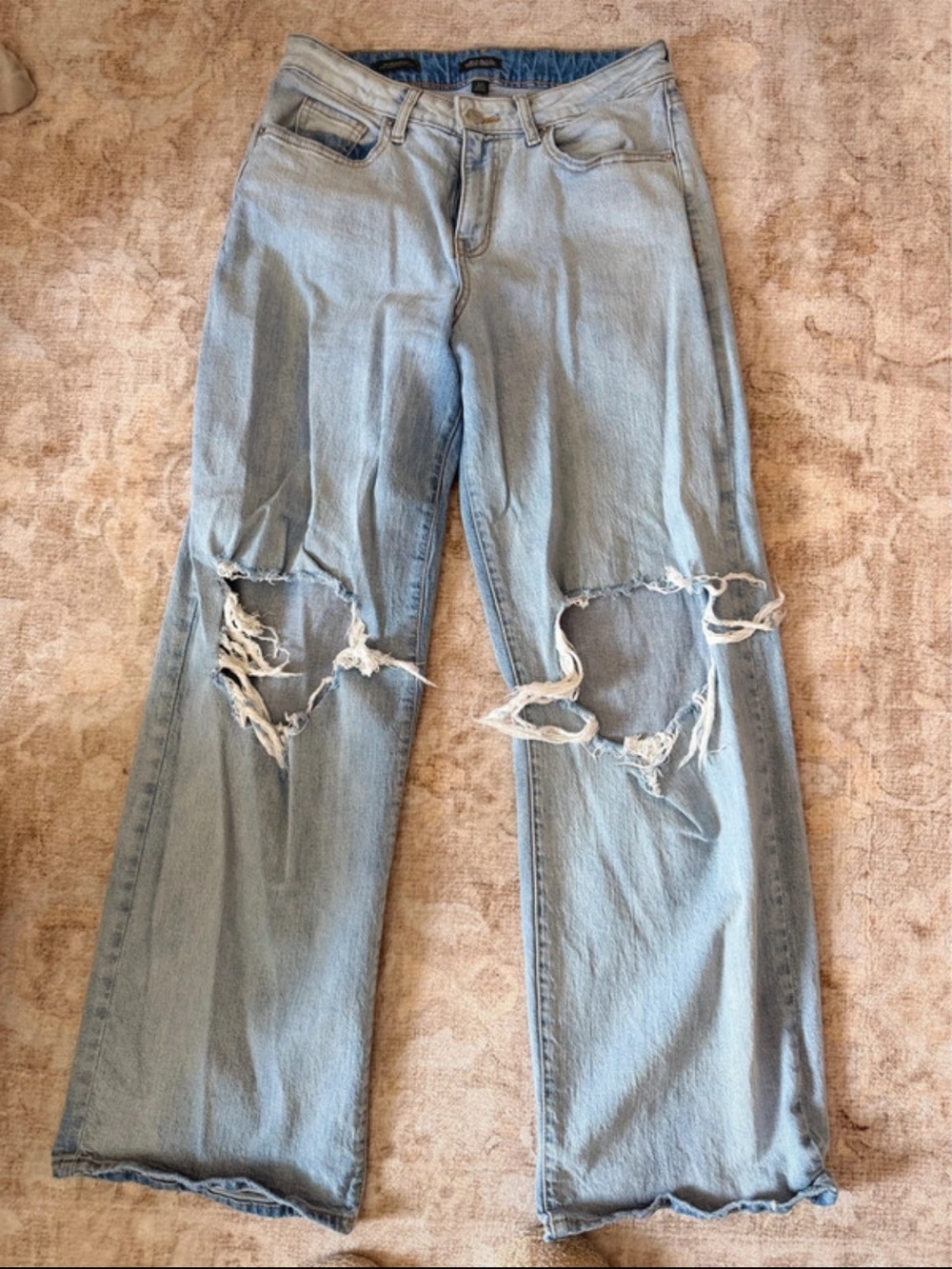 wild fable Light Blue Distressed Wide-Leg Jeans